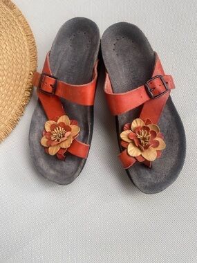 Mephisto Leather Sandals Floral Cork Footbed Boho